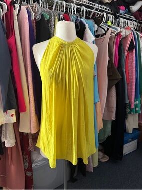 Ramy Brook New York Chartreuse Pleated Halter Top Like New Size M